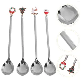 Spoons 4 Pcs Christmas Spoon Creative Dessert Stirring Rod Hanging Cup Scoops Silverware Stainless Steel Crafted Mixing