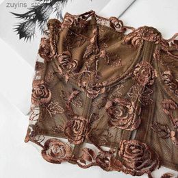 Women's Tanks Camis Womens Tanks Women Summer Sexy Strapless Lace Corset Tube Top Rose Floral Embroidery Sheer Mesh Mini Bustier Bralette Backless Fishbone L49