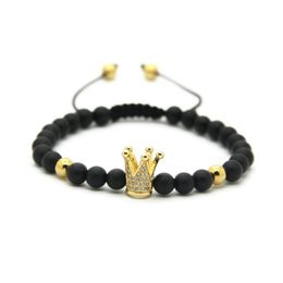 6mm Natural White Howlite Matte Agate Stone Copper Beads Gold And Silver Plated Crown Braided CZ Bracelet2930