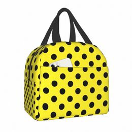 luxury Polka Dots Yellow Lunch Tote Bag for Women Portable Insulated Thermal Cooler Warm Bento Box Kids School Food Picnic Bags A3dK#