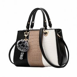 newposs Women's Handbags Leather Stitching Wild Bags for Women 2022 Casual Tote Ladies Bags Bolsos Fur Women Menger Bags W3Is#