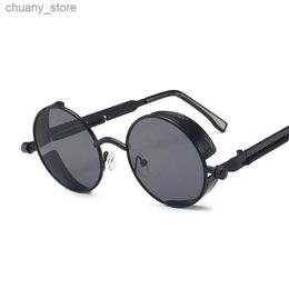 Sunglasses Classic Gothic Steampunk Sunglasses Woman Brand Designer Vintage Round Metal Frame Sun Glasses Female Male High Quality UV400 Y240416