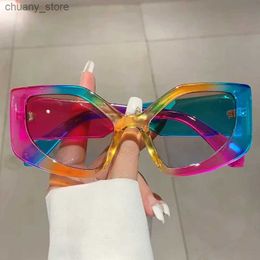 Sunglasses KAMMPT New Polygon Women Sunglasses Vintage Multi Gradient Candy Colour Shades 2023 Trendy Brand Designer Travelling Eyewear Y240416