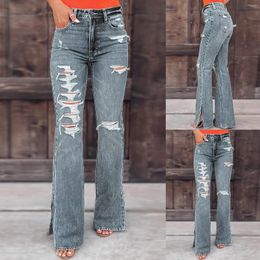 Women's Jeans Womens Wide Leg Pants High Waist Ripped Distressed Loose Straight Trousers Japanese Y2k Slacks Pantalones De Mujer