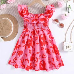 Girl Dresses Dress Summer Fashion For 4-7Ys Kids Outfit Sweet Retro Print Floral Rose Cute Style Holiday Vacation Party Casual