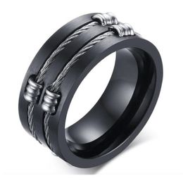 Classic Wire Cable Biker Rings For Men 316L Stainless Steel Brushed Design Boy Signet Finger Bands Hip Hop Bladed Ring Jewelry264A