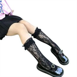 Sexy Socks Sexy Ruffled Lace Mesh Fishnet Socks Transparent Stretch Elasticity Cosplay Knee High Stockings for Women Girls 240416