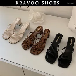 Slippers KRAVOO Open Toe Summer Narrow Band Women Slipper Casual Square Hee Ladies Beach Slides Outdoor Sandals Shoes