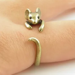 Cluster Rings Cute Mouse Shape Open Ring For Women Antique Gold Colour Modern Fashion Girls Finger Accessories Hip Hop Party Jewellery Gifts