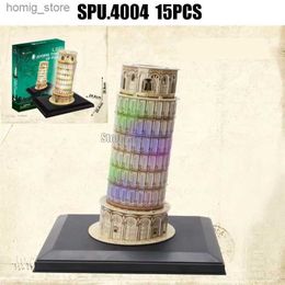 3D Puzzles 15pcs World Famous Architecture Leaning Tower Of Pisa With Led 3d Paper Puzzle Toy Y240415