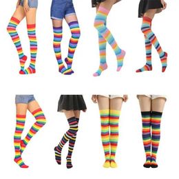 Sexy Socks New Personality Rainbow Stockings Womens Colorful Striped Over The Knee Long Leg Socks Stage Performance Cute Socks Sexy Women 240416