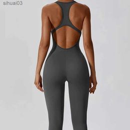 Women's Tracksuits Backless Jumpsuit Yoga Set for Women Sports Overalls Sexy Workout Clothes One-Piece Suits Fitness Bodysuit Gym Sportswear FemaleL2403