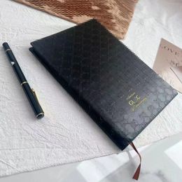 Designer Notepads Pen Set Black Hardcover Hot Luxury Stamping Logo High Aesthetic Value Soft Copybook