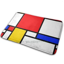 Carpets Mondrian Mat Rug Carpet Anti - Slip Bedroom Entrance Door Lines Primary Colors Blocks Squares Modern Bold Piet Red