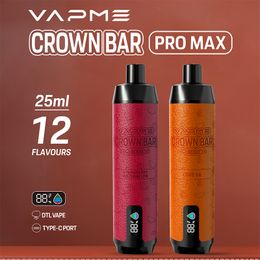 Original VAPME CROWN BAR 18000 PRO MAX disposable e-cigarette 18K puffs mesh coil DTL vape smart screen 0% 2% 3% 5% Type-C port vape pen choose flavour