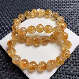 Link Bracelets 12MM Natural Azeztulite Citrine Bracelet Jewellery For Woman Man Fengshui Healing Wealth Beads Crystal Birthday Lucky Gift 1pcs