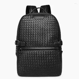 Backpack PU Leather Woven Men Women Fashion Large Capacity Travel School Bag High Quality Weave Laptop Bags Luggage Schoolbag