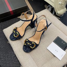 Fashion Summer Sandals Designer Leather Women's High Heels 7cm Sexy Metal Clasp Slippers Large Office Red