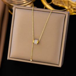 Pendant Necklaces Stainless Steel Opal Oval Necklace For Women Female Korean Fashion Luxury Clavicle Chain Wedding Jewelry Party Gift