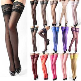 Sexy Socks Sexy Women Lace Top Stockings Floral Lace Patchwork Over Knee Thigh High Elastic red black Stockings Womens Thigh Stocking 240416