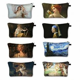 world Famous Paintings Ingres / Van Gogh / Michelangelo / Cosmetic Bags Religious Godd Angel Women Makeup Bag Small Pouch R8x5#