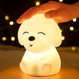 Lamps Shades Cute dog silicone night light childrens room bedside light touch control Colour night light USB charging childrens gift Q240416