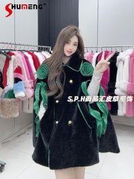 Women's Fur 2024 Three-Dimensional Flower Cloak Fashion Shawl Lapel Thick Warm Faux Jacket Loose Comfortable Coat