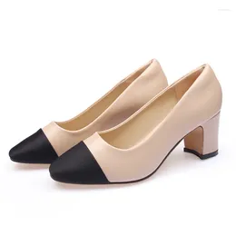 Dress Shoes 2024 Mixed Color Pumps Woman Shallow Slip On Ins Talons Hauts Office Square Toe Thick High Heels For Women Plus Size 40/42