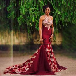 Party Dresses Exquisite Mermaid Lace Long Prom Dress Formal African Attire Appliques Evening Gowns Halter Off The Shoulder