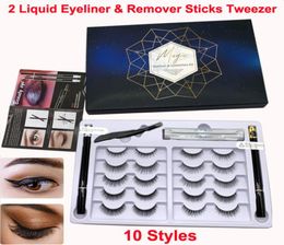 10 Pairs Magic False Eyelashes Liquid Eyeliner Remover Sticks Tweezer Kit 3D 6D Non Magnetic Eyelashes Reusable Glue Make7636792