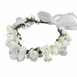 meldel Bridal hair accories foam rose headband women headdr silk fake fr wreath handmade headband Q8qB#