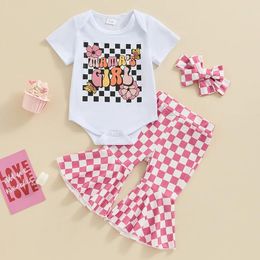 Clothing Sets 3Pcs Set Infant Baby Girl Spring Clothes Mamas Short Sleeve Bubble Romper Flared Pants Born