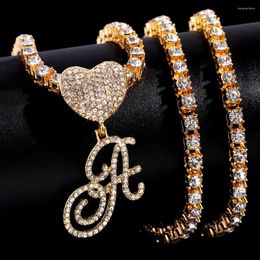 Chains HipHop Rhinestone Initial Cursive Letter Pendant Necklace For Women Iced Out Crystal Prong Setting Tennis Chain Jewellery