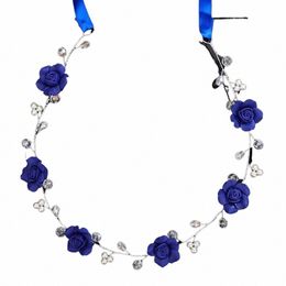 blue Fr Pearl Bridal Headband Trendy Crystal Headpiece for Women Girl Handmade Wedding Hair Accories Ornament Party Tiara 92wf#