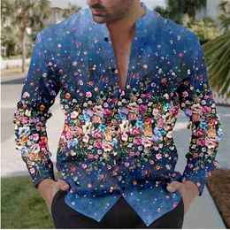 Men's Casual Shirts Mens Shirt 2024 Floral Retro Daily Wear Outing Weekend Summer Stand Collar Long Sleeve 10 Colors Fast Shipping XS-6XL 240416