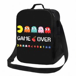 custom Vintage Arcade Game Over Lunch Bag Women Warm Cooler Insulated Lunch Boxes for Children School 396t#