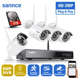 System Sannce 5mp 8ch Wireless Security Camera System 4pcs Ip66 Weatherproof 3mp Wifi Cameras Wifi Home Video Surveillance Cctv Kit