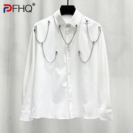 Men's Casual Shirts PFHQ Heavy Industry Tops Handsome Niche Design Chain Personality Loose Fitting Light Luxury Summer 21Z4149