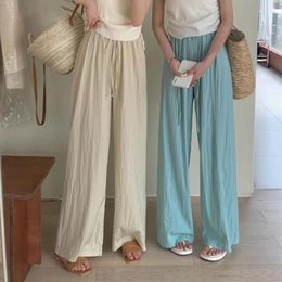 Women's Pants Women Ice Silk Wide Leg Summer Elastic High Waist Straight Pant Pleated Loose Casual Trousers Female Clothing Y2k