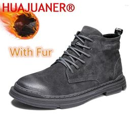 Boots Mens Shoes Suede Leather Casual Autumn Winter Men's Warm Outdoor Motorcycle Male Lace-up Fur Ankle