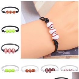 Jewelry Fashion Acrylic Beads Sport Ball Bracelet Basketball Baseball Tennis Rugby Design Bracelets Spacer Bead Wristband Diy 8 Colors Ot0Pz