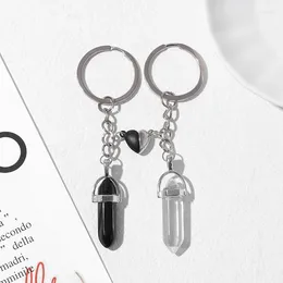 Keychains 2pcs/set Couple Key Chain Heart Charm Natural Stone Crystal Pendant Keychain Lucky Healing Jewelry Women Men Gifts Wholesale