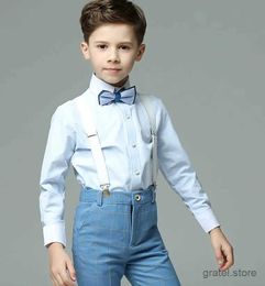 Suits Boys Summer Wedding Suit Kids Shirt Suspender Pants Bowtie 4PCS Luxurious Set Child Photography Suit Children Teenager Costume