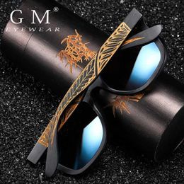 Sunglasses GM Handmade Black Bamboo Wooden Frame Sunglasses For Women Men Polarised Vintage Bamboo wooden sun glasses 24416