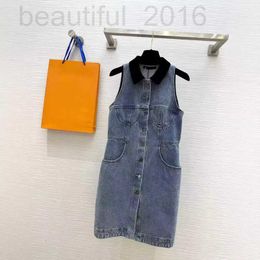 Basic & Casual Dresses designer Shenzhen Nanyou 24 Early Spring Fashion and Elegant Black Velvet Lapel Single breasted Sleeveless Denim Tank Top Dress CHAH