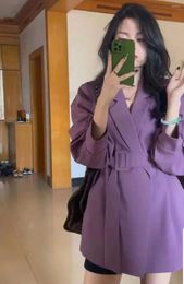 Women's Suits Purple Retro Suit Jacket For Women With A Slim Waist Design Niche Mid Length Loose Fitting