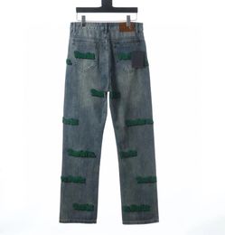 Nya jeans jeans, kvinnors designer jeans blå byxor av hög kvalitet linjär designretro street sports avslappnade sportbyxor designer jogging pantsgrön tandborste