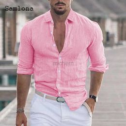 Men's Casual Shirts Men Turn-down Collar Linen Tops Long Sleeves Model 2023 European Fashion Blouse Latest Summer Shirt Mens clothing 240416