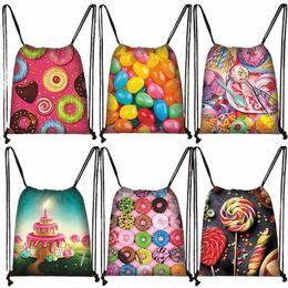 3d Dut Rainbow Lollipop Print Drawstring Bag Women Backpacks Large Capacity Storage Bags for Travel Shoes Holder Book Bag Gift M1TT#