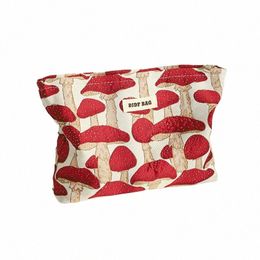 red Mushroom Jacquard Women's Cosmetic Bag Large Capacity Canvas Zipper Design Cosmetic Storage Bag Portable Travel Toiletry Bag l8Pt#